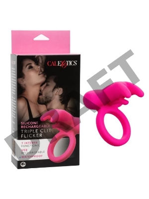 Розовое перезаряжаемое кольцо Silicone Rechargeable Triple Clit Flicker
